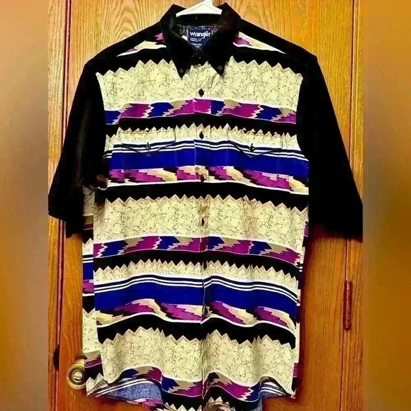 Wrangler Other - Vintage Wrangler Cowboy Cut Western Aztec Button Up Shirt Size 16  X- Long tails